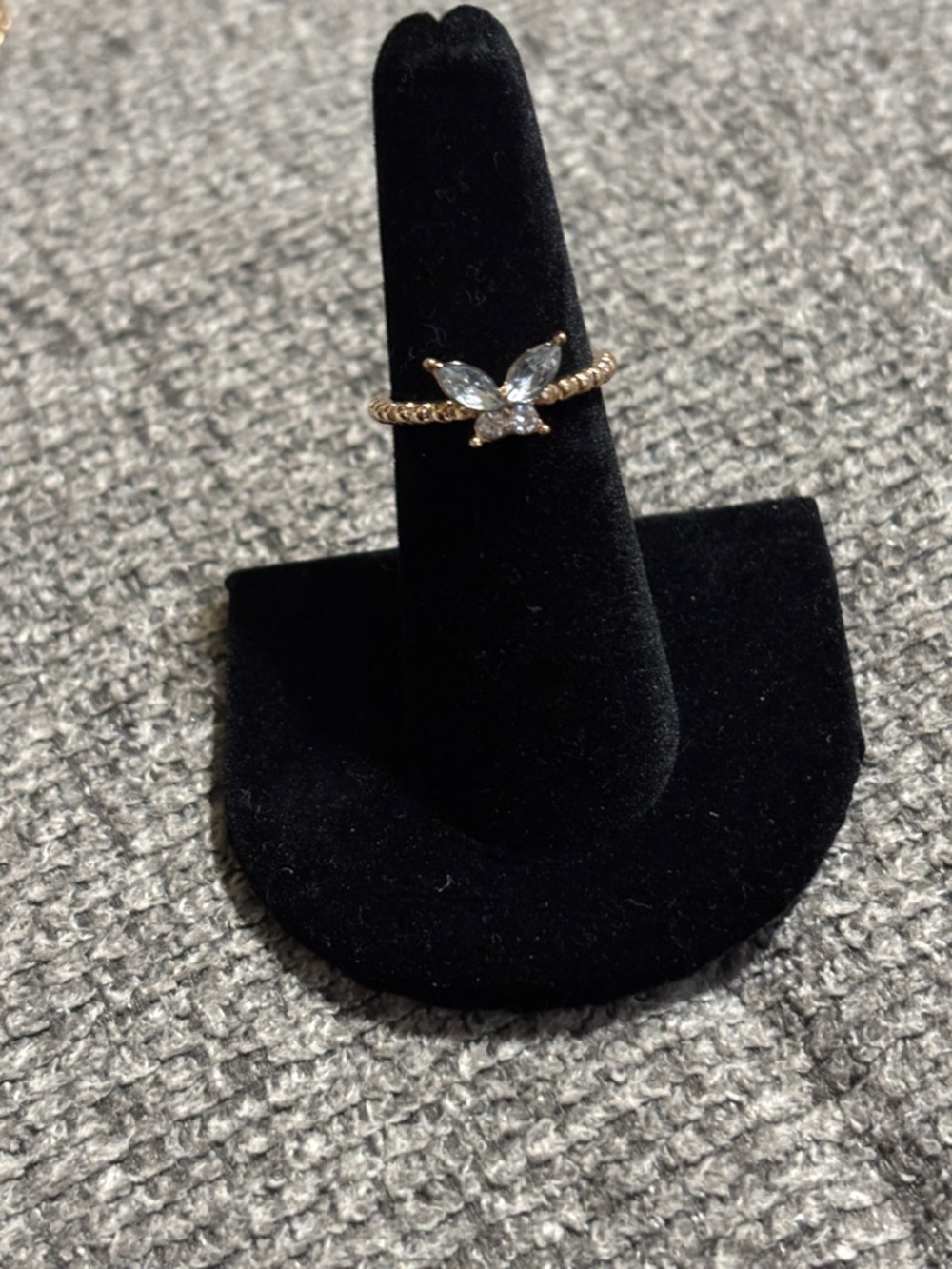 Delicate Gold Butterfly Ring with Clear Stones size 6